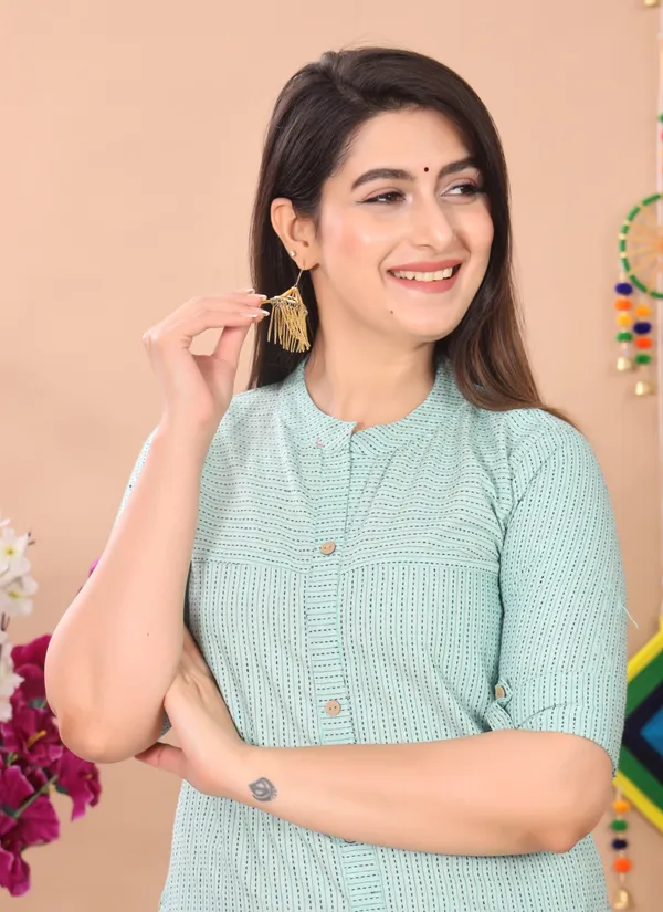 Green_Khadi_Cotton_Ethnic_Kurta_And_Pant_Set_|_Push_Premium_For_Women