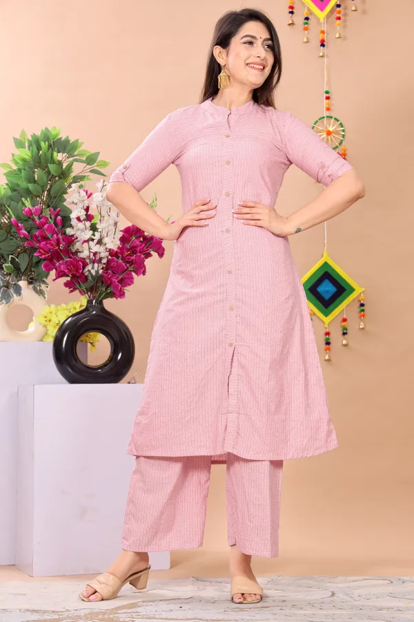 Pink_Khadi_Cotton_Ethnic_Kurta_And_Pant_Set_|_Push_Premium_For_Women