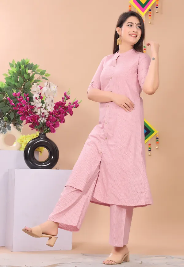 Pink_Khadi_Cotton_Ethnic_Kurta_And_Pant_Set_|_Push_Premium_For_Women