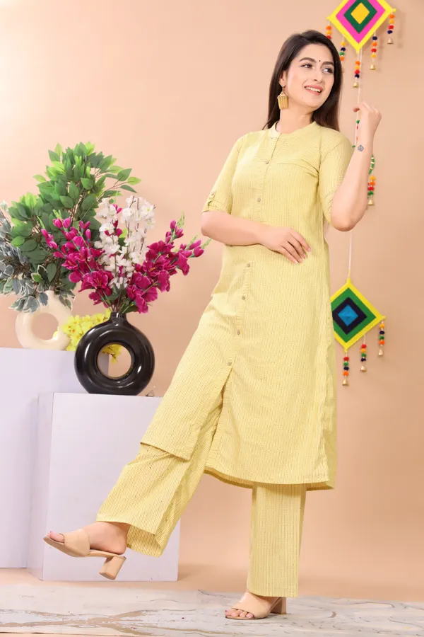 Yellow_Khadi_Cotton_Ethnic_Kurta_And_Pant_Set_|_Push_Premium_For_Women