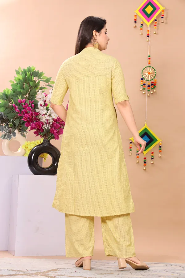 Yellow_Khadi_Cotton_Ethnic_Kurta_And_Pant_Set_|_Push_Premium_For_Women