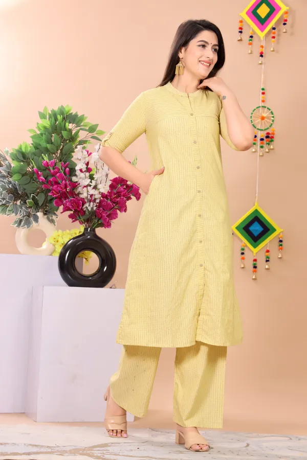 Yellow_Khadi_Cotton_Ethnic_Kurta_And_Pant_Set_|_Push_Premium_For_Women