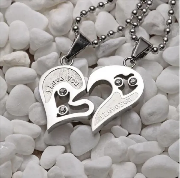 Ruhi Collection Silver Couple Two Half Heart Shape Pendant With Chain For Unisex Price in India Buy Ruhi Collection Silver Couple Two Half Heart Shape Pendant With Chain For Unisex online