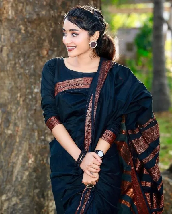 Skinny_Black_Soft_Banarasi_Silk_Saree_With_Beauteous_Blouse_Piece