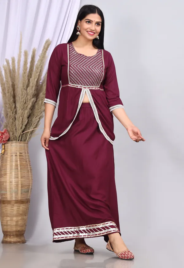 Purple_Embroided_Kurta_And_Skirt_Set_For_Women