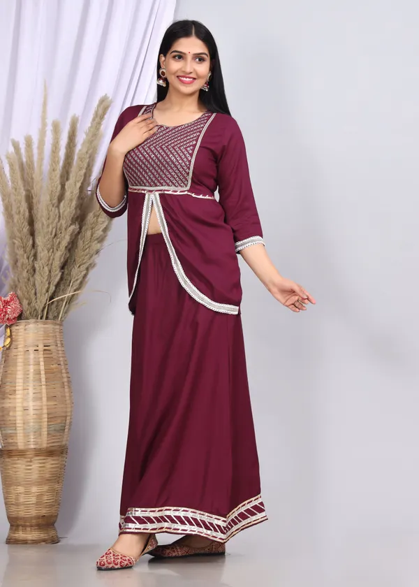 Purple_Embroided_Kurta_And_Skirt_Set_For_Women
