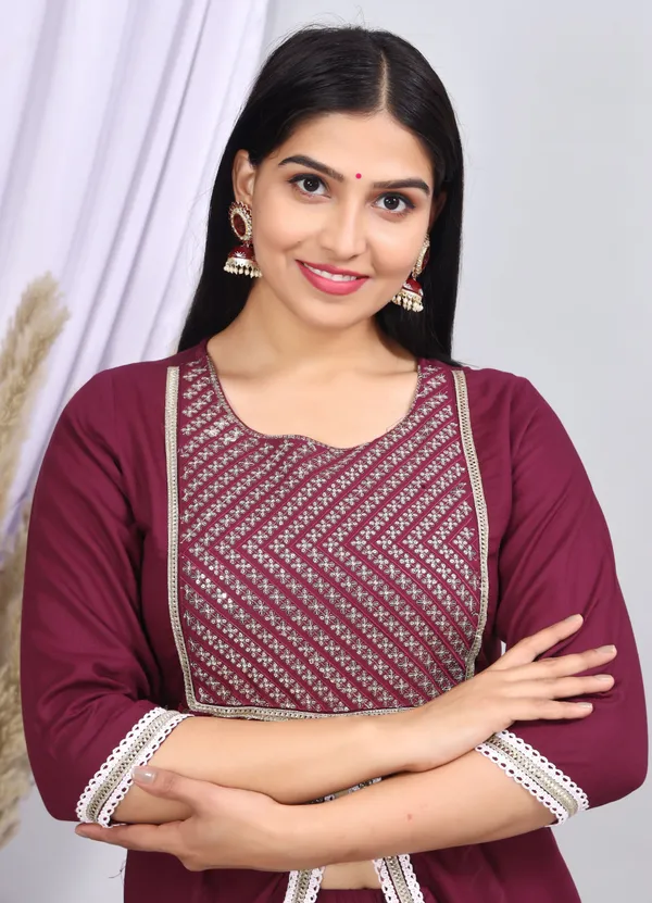 Purple_Embroided_Kurta_And_Skirt_Set_For_Women