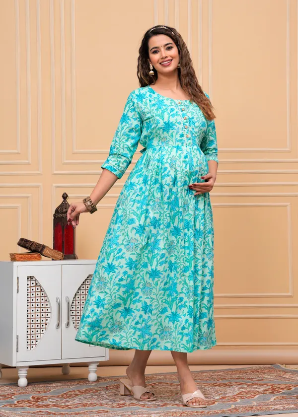 Sky_Blue_Cotton_Maternity_And_Feeding_Kurti