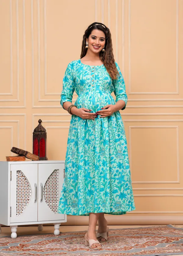 Sky_Blue_Cotton_Maternity_And_Feeding_Kurti