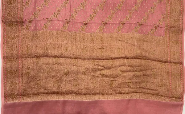 Humairah_Presents_Pure_Handloom_Peach_Chiffon_Floral_Copper_Zari_Mina_Stripe_Jaal_Booti_with_Paisley_Mina_Zari_Border_and_Peach_Blouse