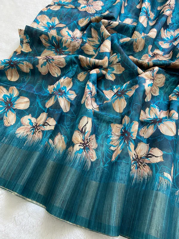 Gargi_Rama_Green_–_Wise_Navratri_Special_|_Soft_Tussar_Silk_Saree_with_Print,_Pallu_&_Zari_Border_&_Contrast_Print_Blouse_with_Tassels