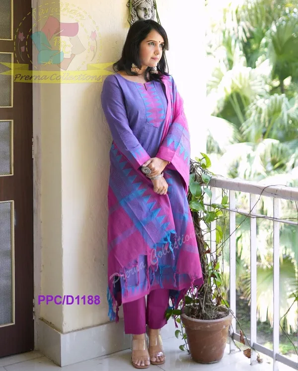 Purple_with_Pink_South_Cotton_Kurta_and_Pant_Set_with_South_Cotton_Dupatta