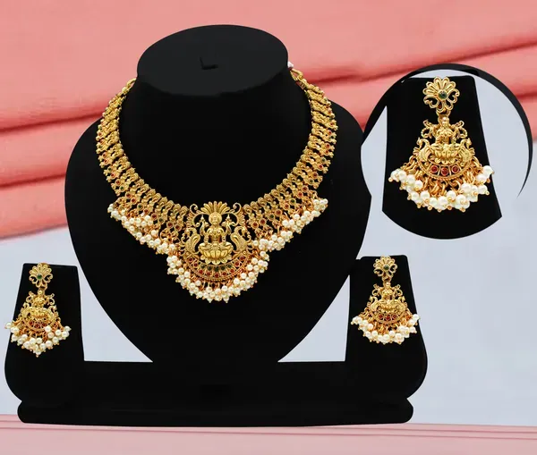 South_Indian_Gold_Plated_Matte_Necklace_Jewellery_Set_For_Women