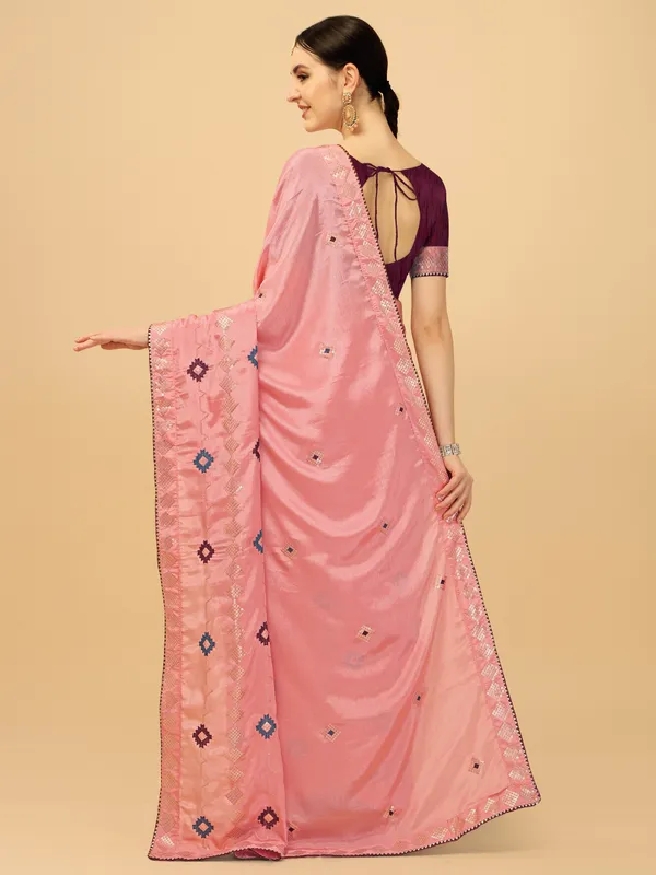 Pink_Chinon_Sequence_Work_Saree_With_Blouse_Piece