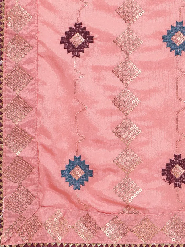 Pink_Chinon_Sequence_Work_Saree_With_Blouse_Piece