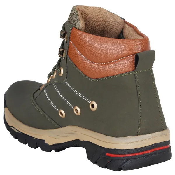 Dark_Green_Leatherette_And_Airmix_Lace_Ups_Boots_For_Men