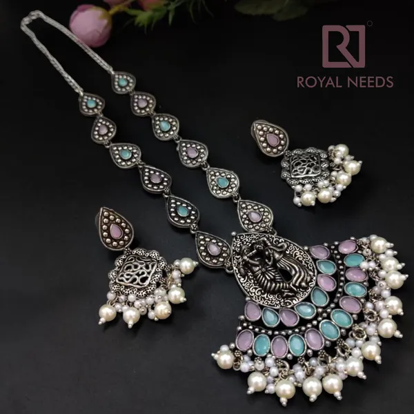 Stone_work_Oxidised_party_wear_Necklace_with_Earrings