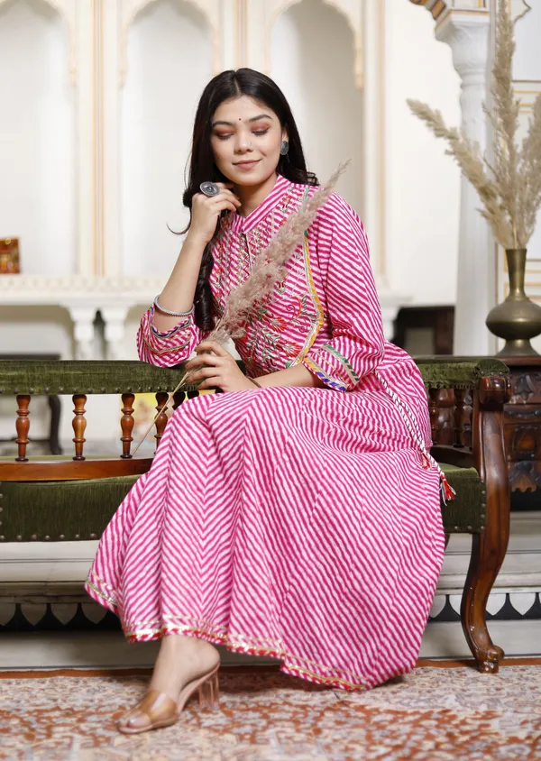 Pink_Stunning_Cotton_Leheriya_Anarkali_Gown_For_Women