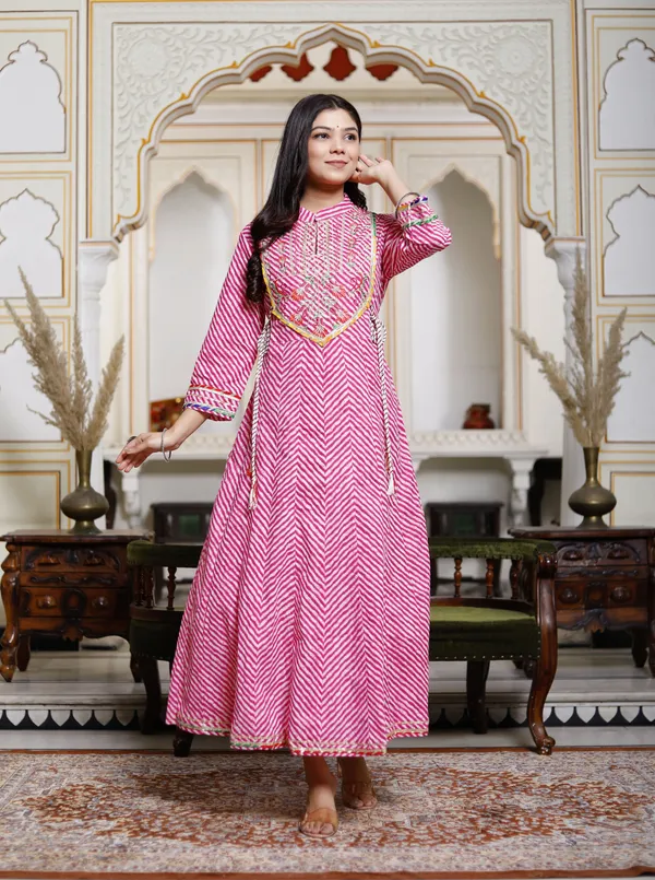 Pink_Stunning_Cotton_Leheriya_Anarkali_Gown_For_Women