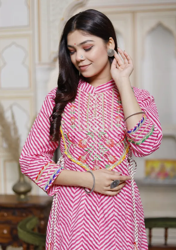 Pink_Stunning_Cotton_Leheriya_Anarkali_Gown_For_Women