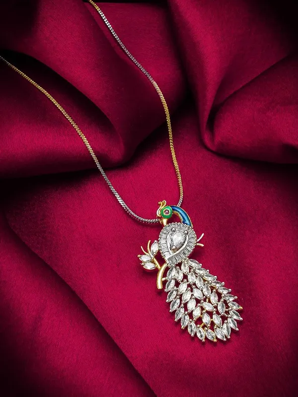 Stylish_Gold_And_Silver_Plated_Peacock_fashion_Pendant_Chain_For_Womens