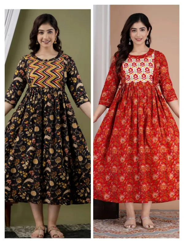 Stylish_Multicoloured_Cotton_Maternity_And_Feeding_Kurti_Combo_Of_2