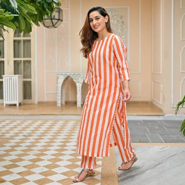 Orange_Cotton_Kurta_And_Palazzo_Co-Ord_Set_For_Women
