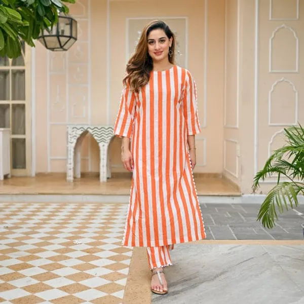 Orange_Cotton_Kurta_And_Palazzo_Co-Ord_Set_For_Women