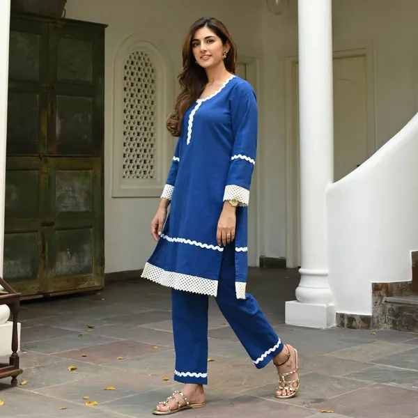 Teal_Blue_Cotton_Kurta_Pant_Set_For_Women