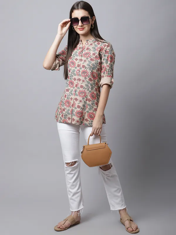 Brown_Viscose_Floral_Printed_Short_Kurti