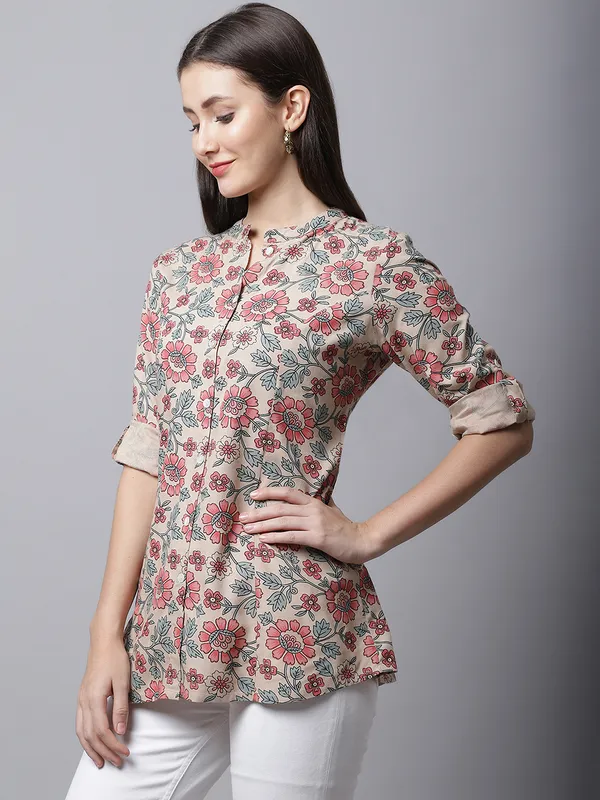 Brown_Viscose_Floral_Printed_Short_Kurti