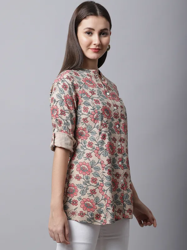 Brown_Viscose_Floral_Printed_Short_Kurti