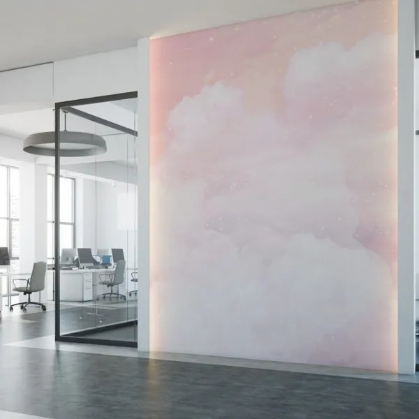 Sugar_cotton_pink_clouds_vector_design_background._Glamor_fairytale_backdrop._Plane_sky_view_with_stars_and_sunset._Watercolor_style_texture.