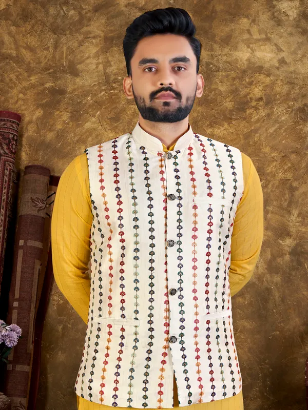 Summer_Yellow_Cotton_Kurta_Sets__With_Modi/Nehru_Jacket