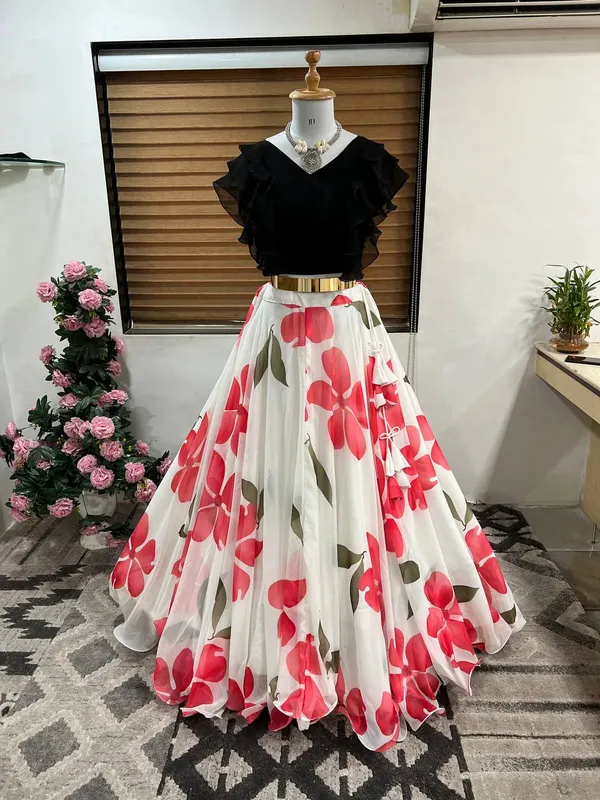 White_Red_Stunning_Floral_Print_Lehenga_Choli_Set_For_Girls