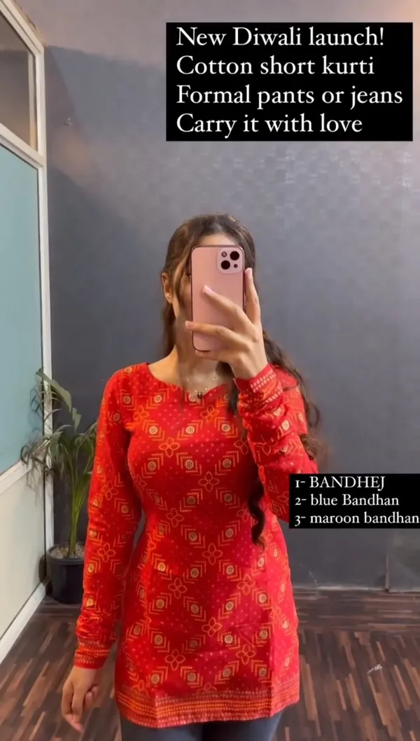 Samvrita_Red_Bandhani_Printed_Rayon_Cotton_Full_Sleeve_Top