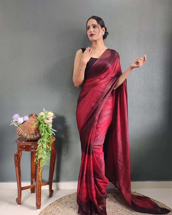 maroon_Colour_1-Minute_Ready_To_Wear_Naylon_Saree_With_Blouse_Piece