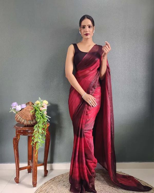 maroon_Colour_1-Minute_Ready_To_Wear_Naylon_Saree_With_Blouse_Piece