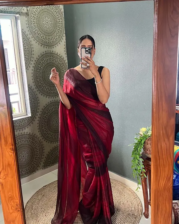 maroon_Colour_1-Minute_Ready_To_Wear_Naylon_Saree_With_Blouse_Piece