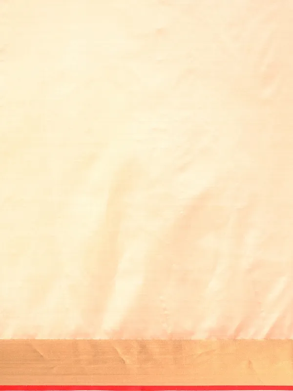 Indian_Women_Beige__Silk_Land_Zari_Design_Pure_Cotton_with_red_piping_Fusion_Saree