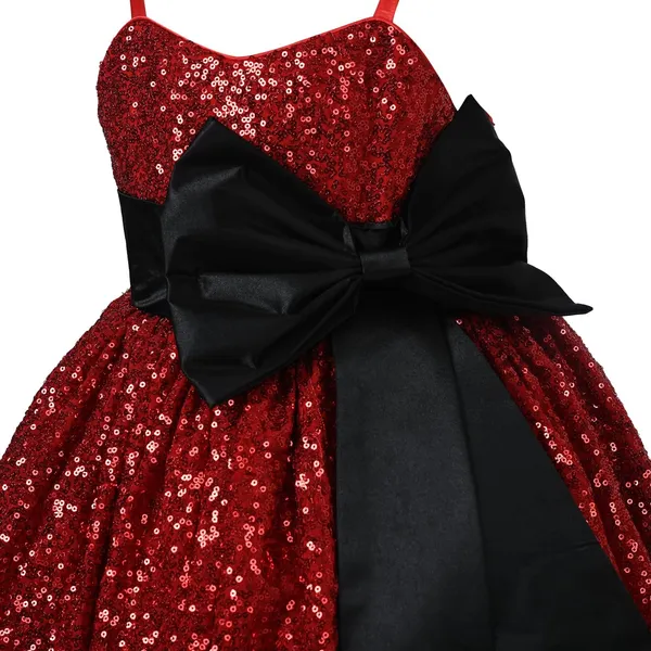 Red_Polyester_Sequined_Sleeveless_Dress_For_Girls