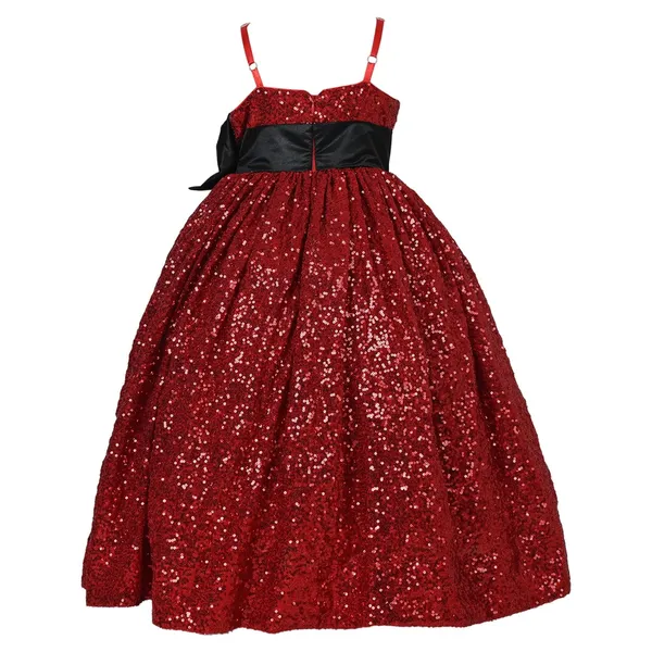 Red_Polyester_Sequined_Sleeveless_Dress_For_Girls