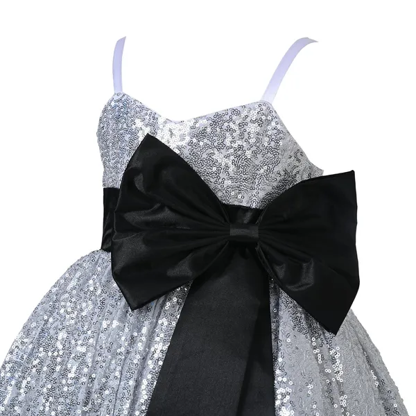 Silver_Polyester_Sequined_V-Neck_Dress_For_Girls