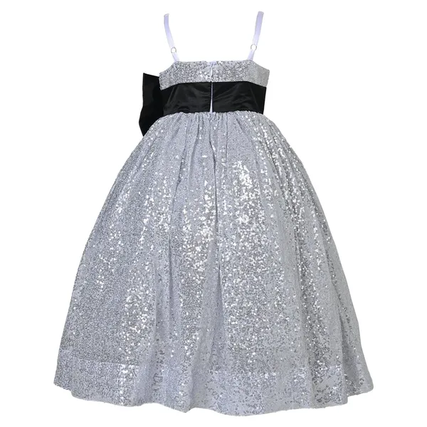 Silver_Polyester_Sequined_V-Neck_Dress_For_Girls