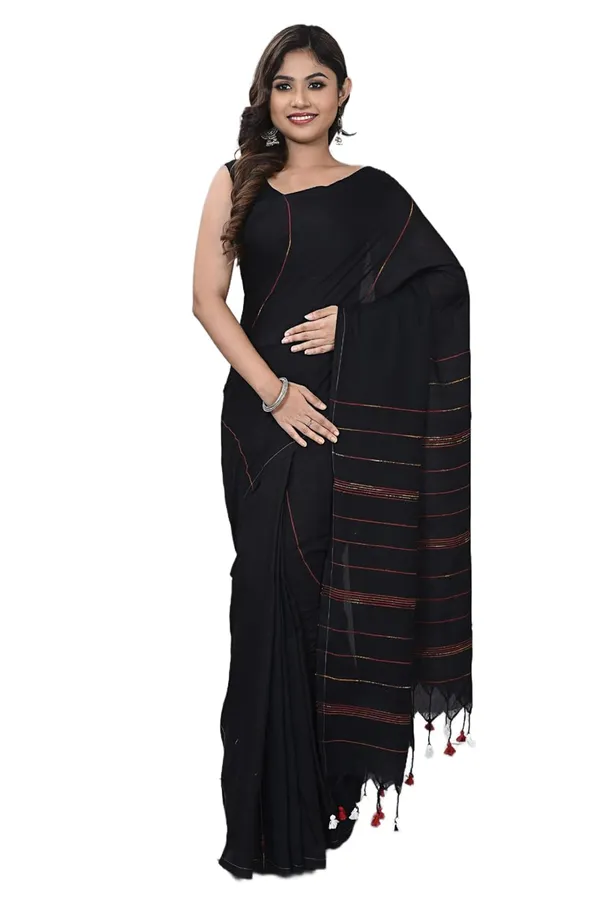 Black_Handloom_Premium_Quality_Cotton_Soft_Saree_For_Women_With_Blouse_Piece