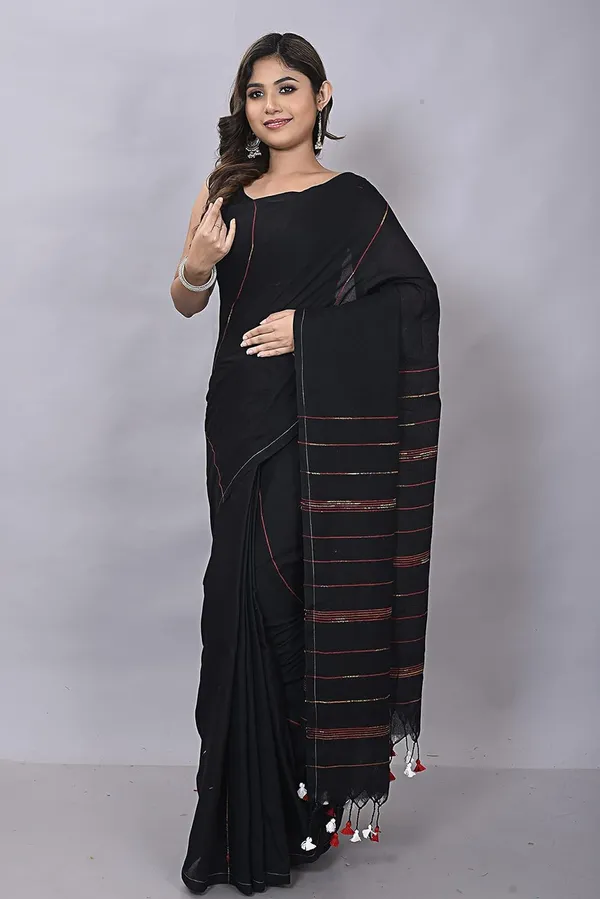 Black_Handloom_Premium_Quality_Cotton_Soft_Saree_For_Women_With_Blouse_Piece