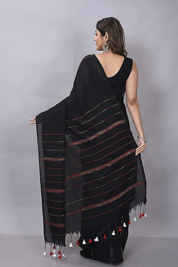 Black_Handloom_Premium_Quality_Cotton_Soft_Saree_For_Women_With_Blouse_Piece