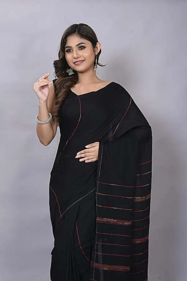 Black_Handloom_Premium_Quality_Cotton_Soft_Saree_For_Women_With_Blouse_Piece
