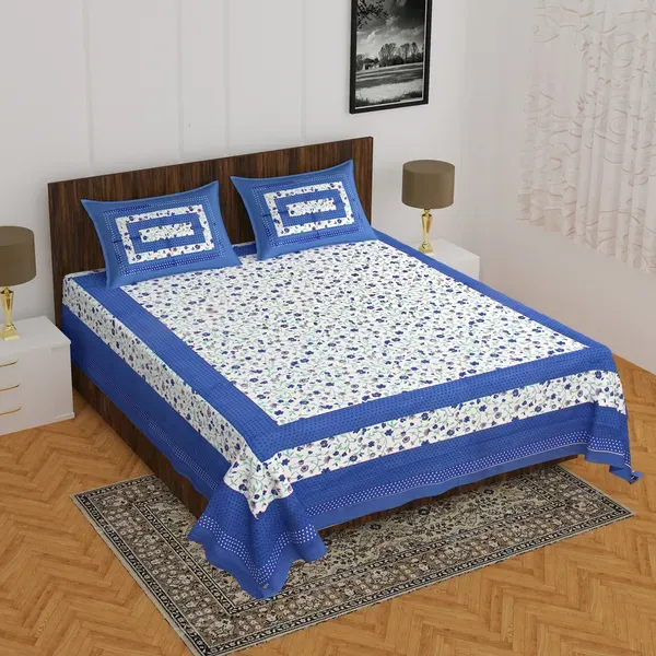 Blue_&_White_Bindiya_Pure_Cotton_Queen_Size_Bedsheet_With_2_Pillow_Cover_(90*100Inch)