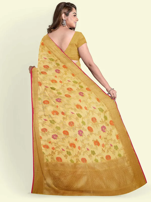 Yellow_Cotton_Blend_Banarasi_Sarees_For_Women